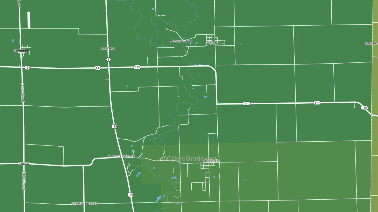 Alvin, IL Map of Vehicle Theft Rates