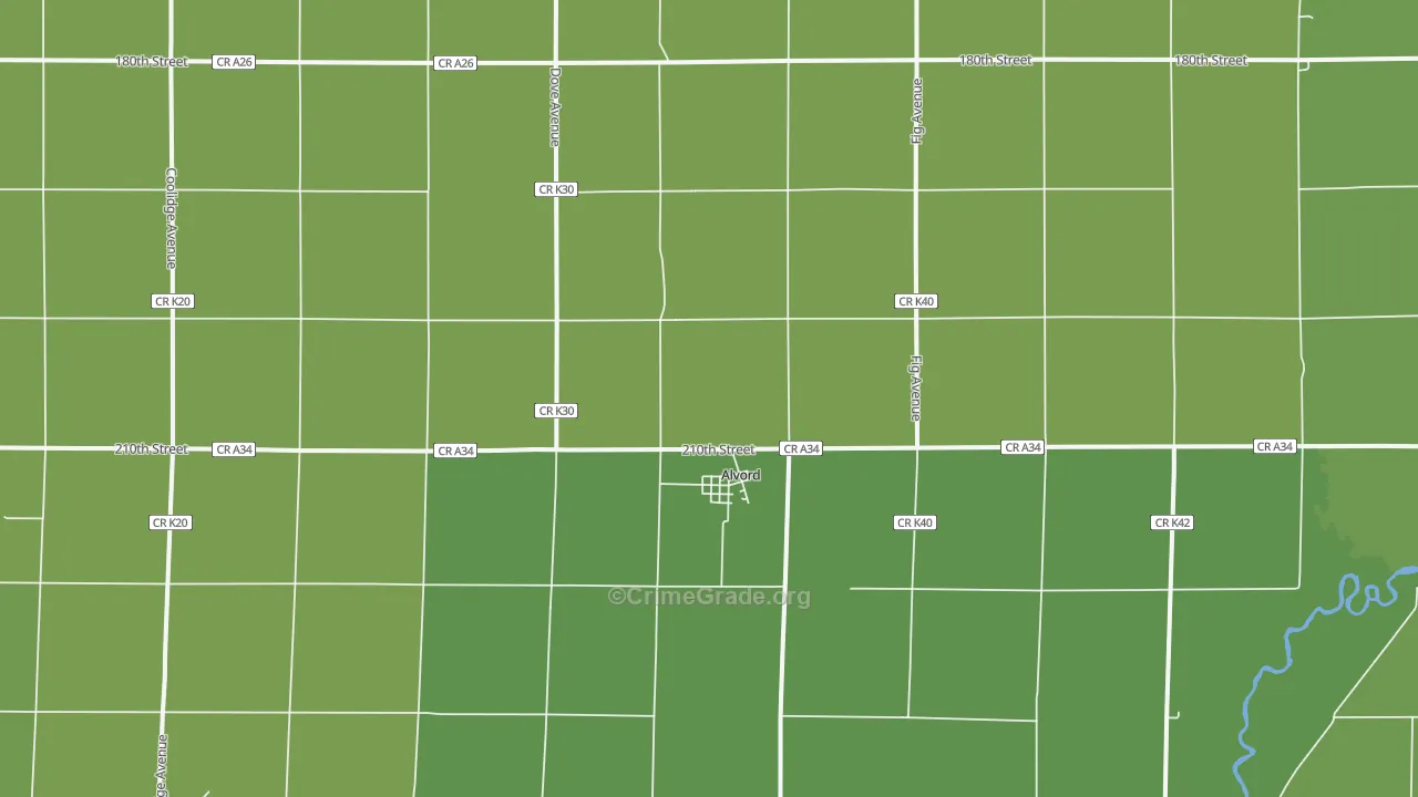 Alvord, IA Map of Vehicle Theft Rates