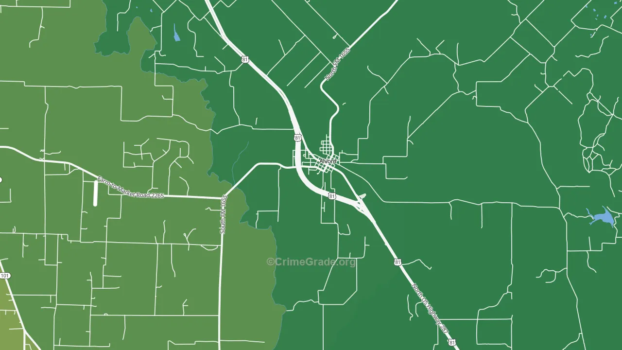Alvord, TX Map of Vehicle Theft Rates