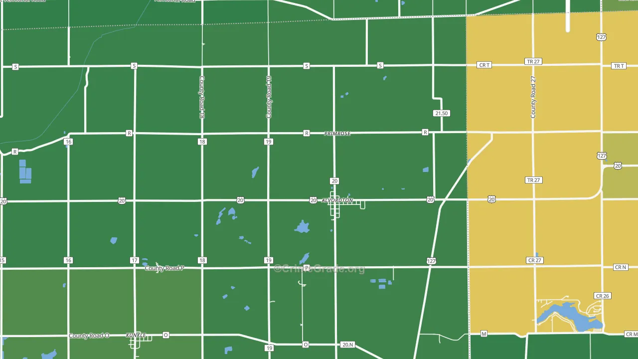 Alvordton, OH Map of Vehicle Theft Rates
