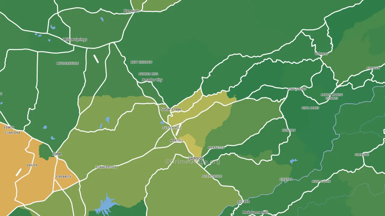 Amador County, CA Map of Vehicle Theft Rates