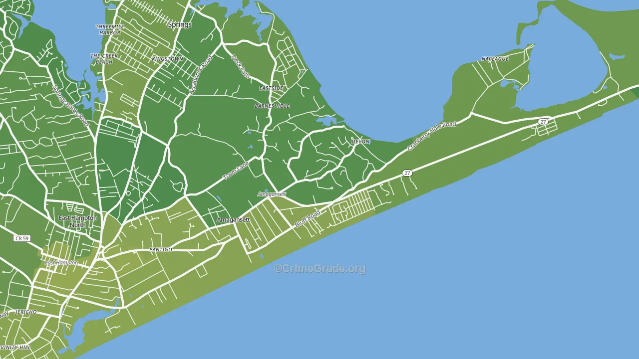 Amagansett, NY Map of Vehicle Theft Rates