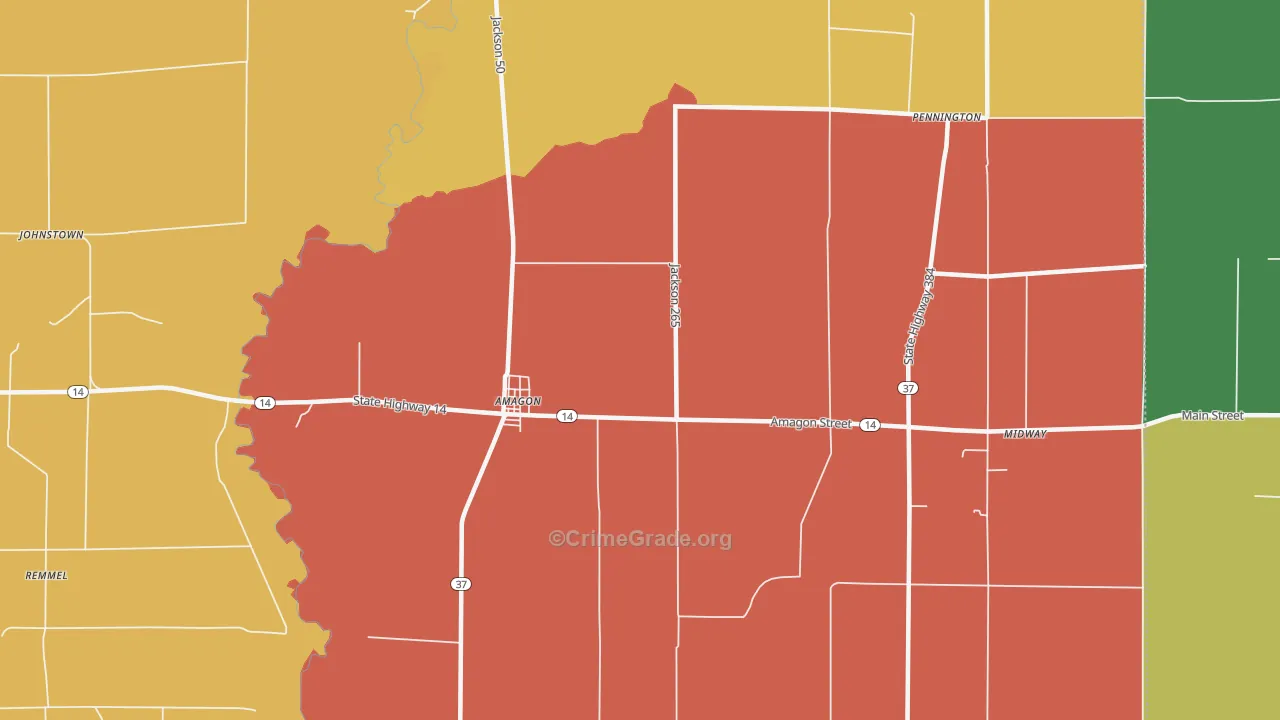 Amagon, AR Map of Vehicle Theft Rates