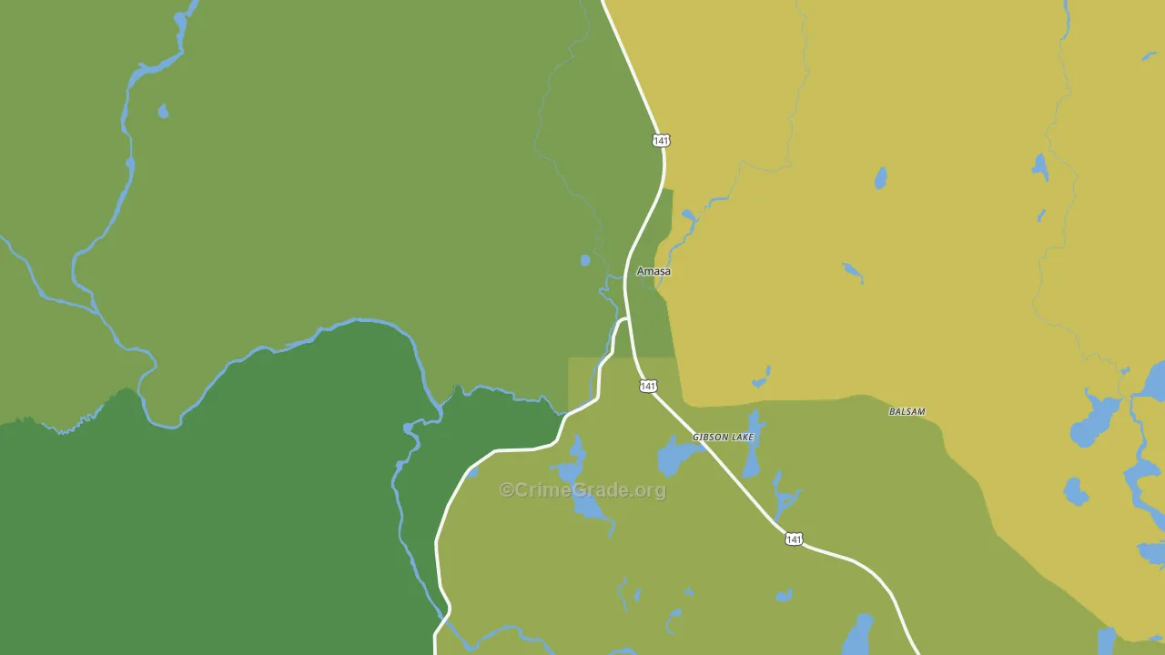 Amasa, MI Map of Vehicle Theft Rates