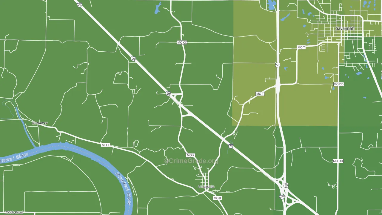 Amazonia, MO Map of Vehicle Theft Rates