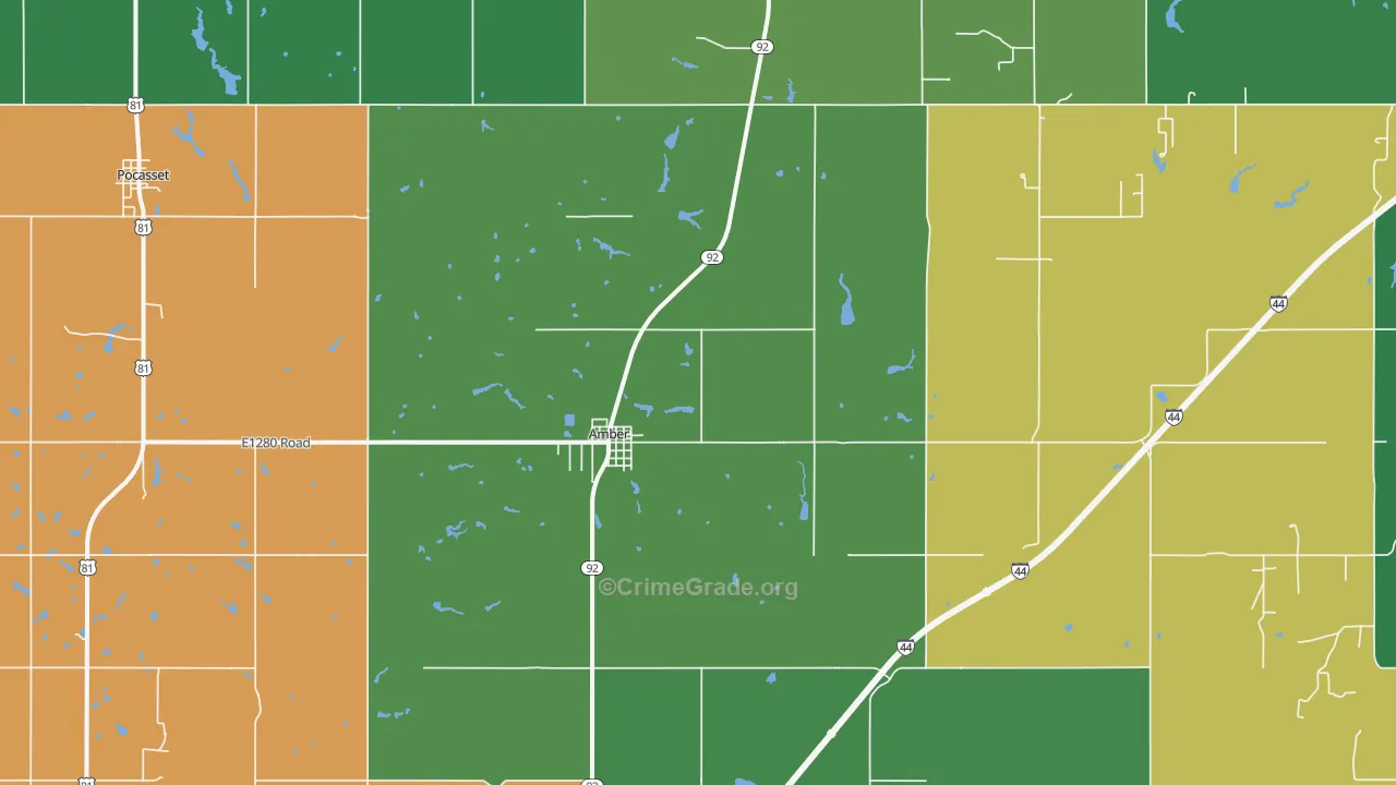 Amber, OK Map of Vehicle Theft Rates