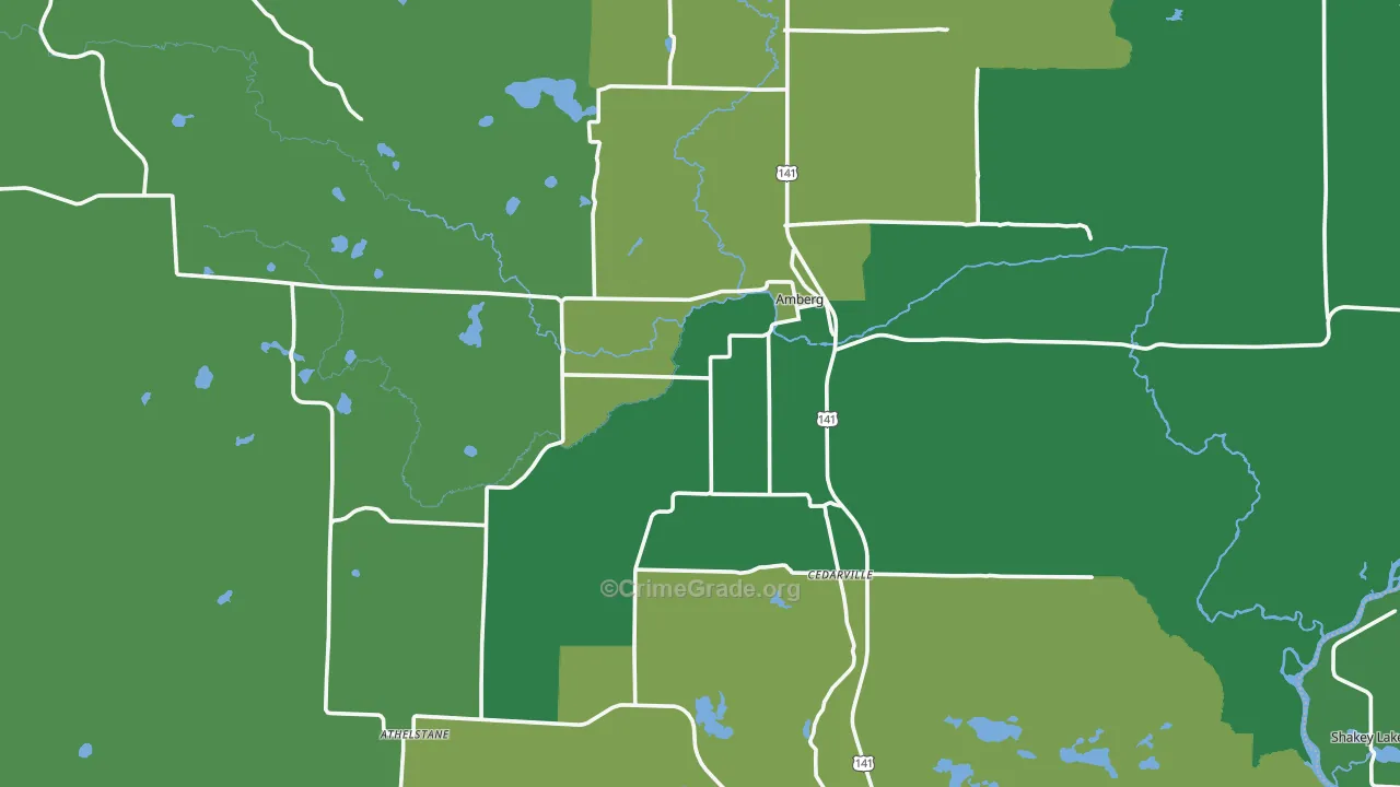 Amberg, WI Map of Vehicle Theft Rates