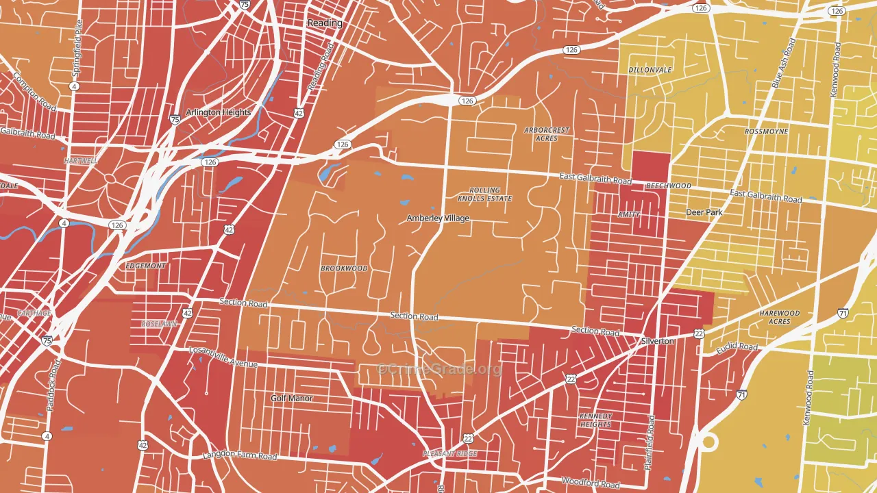 Amberley, OH Map of Vehicle Theft Rates