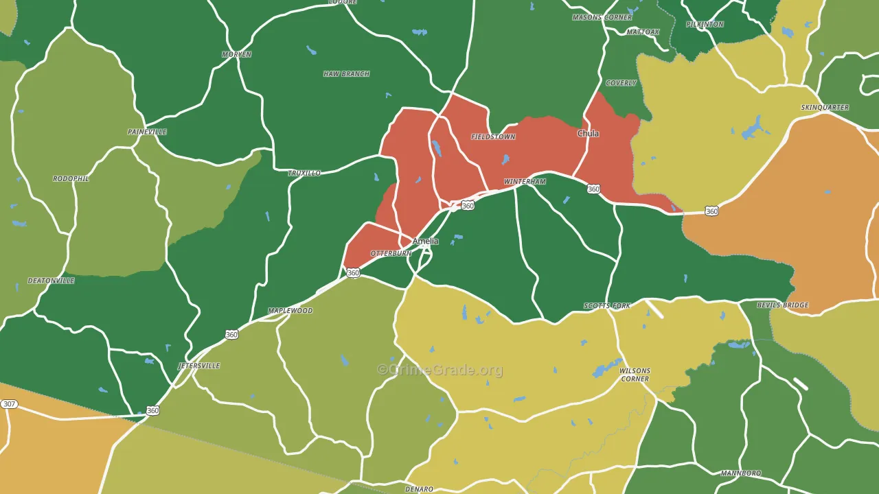 Amelia County, VA Map of Vehicle Theft Rates