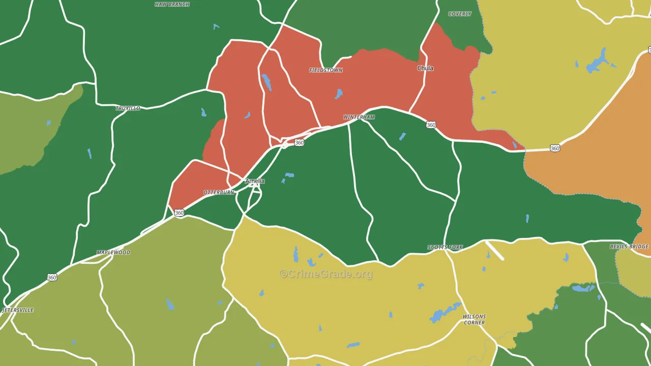 Amelia Court House, VA Map of Vehicle Theft Rates