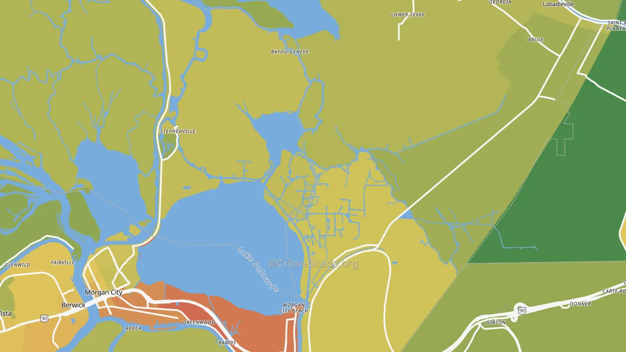 Amelia, LA Map of Vehicle Theft Rates