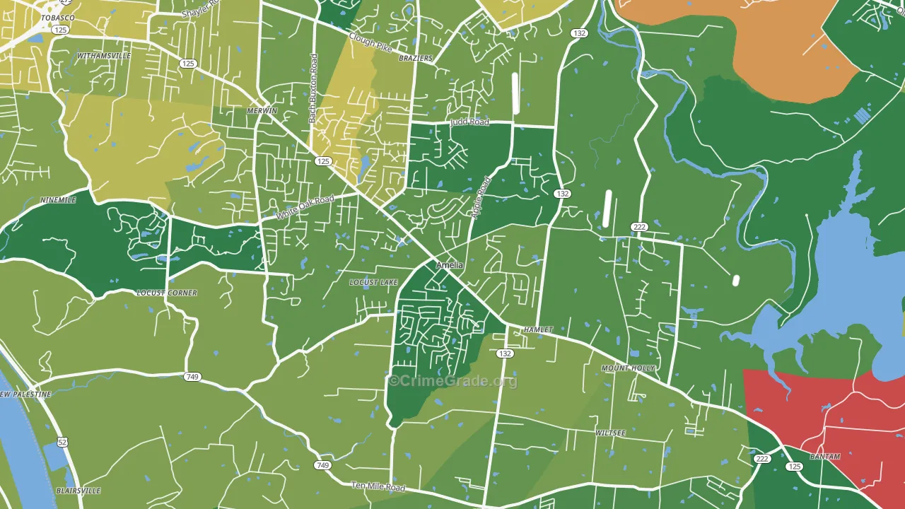 Amelia, OH Map of Vehicle Theft Rates