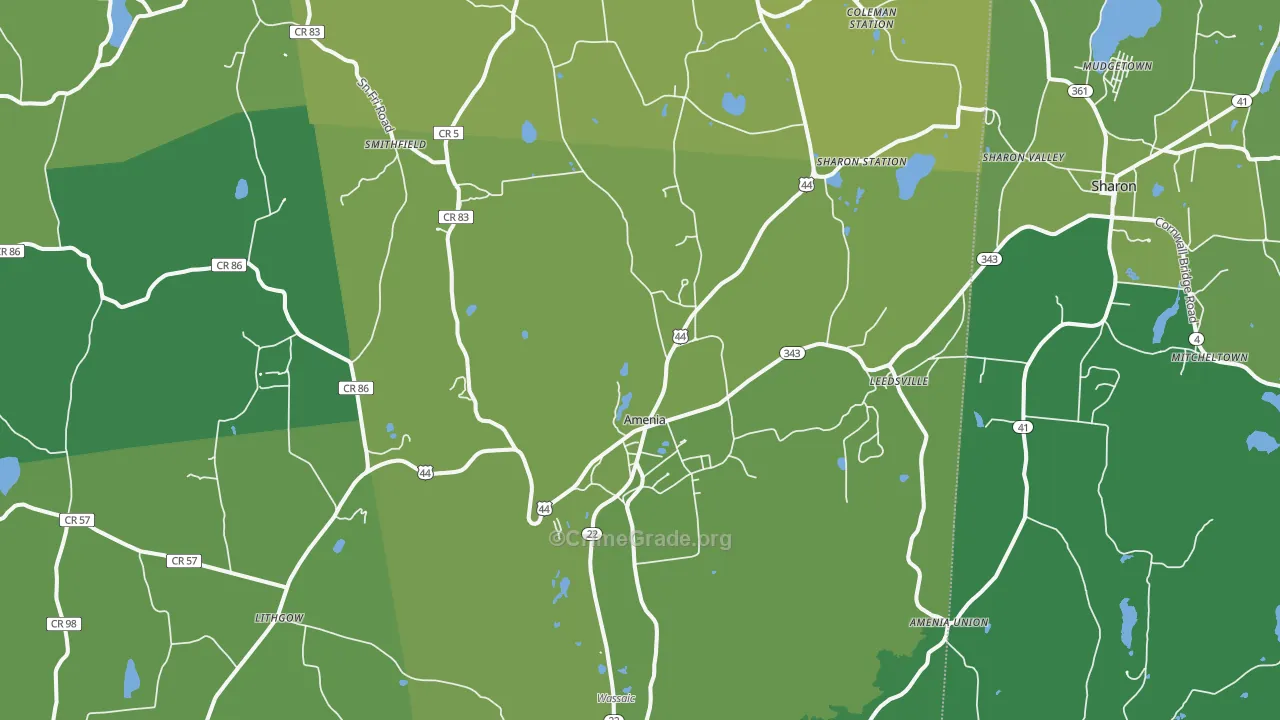 Amenia, NY Map of Vehicle Theft Rates