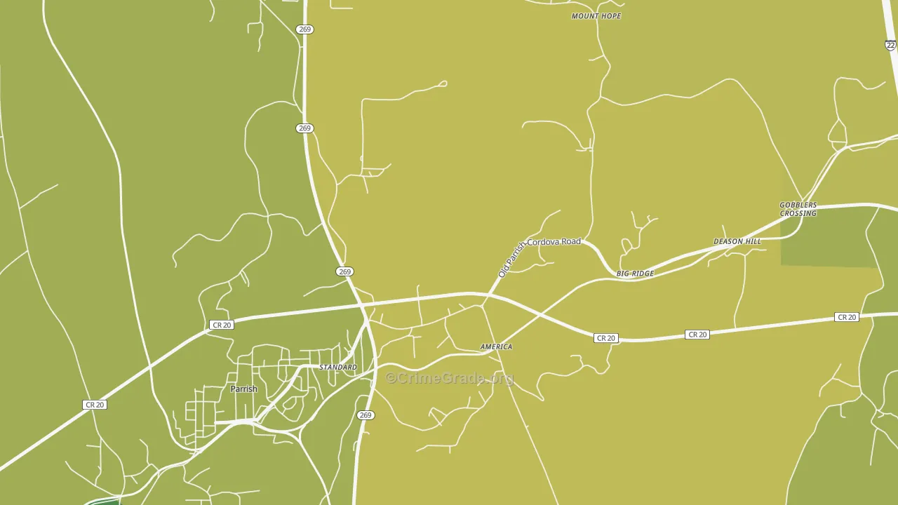 America, AL Map of Vehicle Theft Rates