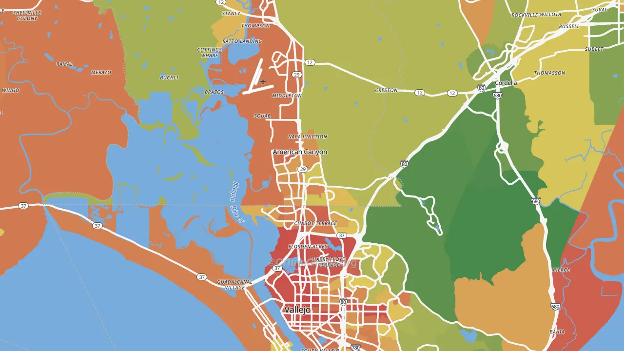 American Canyon, CA Map of Vehicle Theft Rates