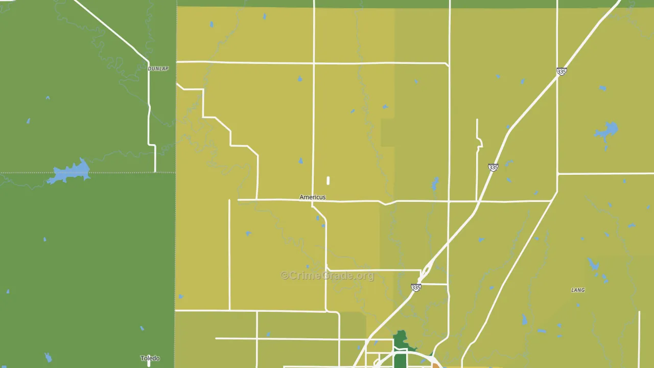 Americus, KS Map of Vehicle Theft Rates