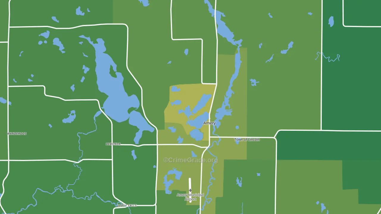 Amery, WI Map of Vehicle Theft Rates