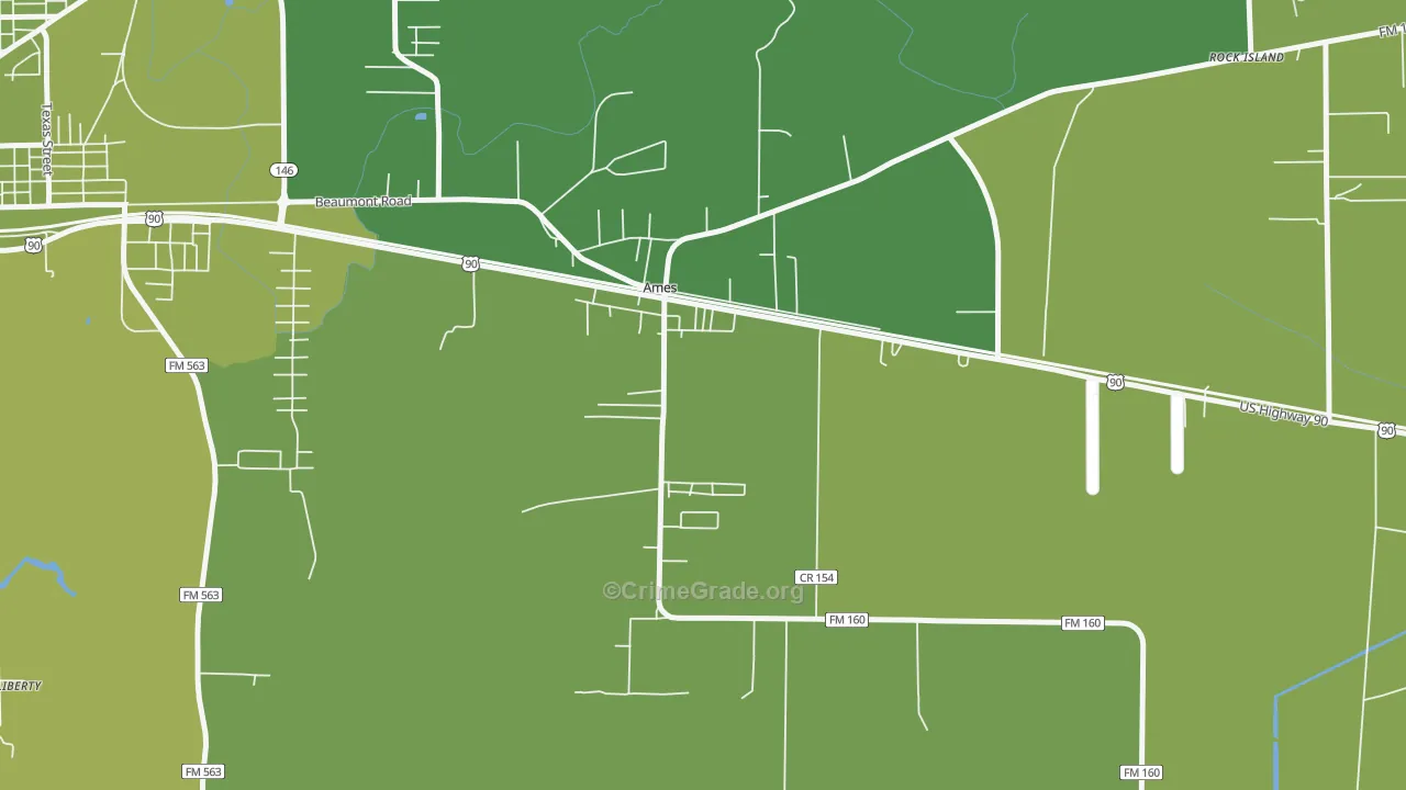 Ames, TX Map of Vehicle Theft Rates