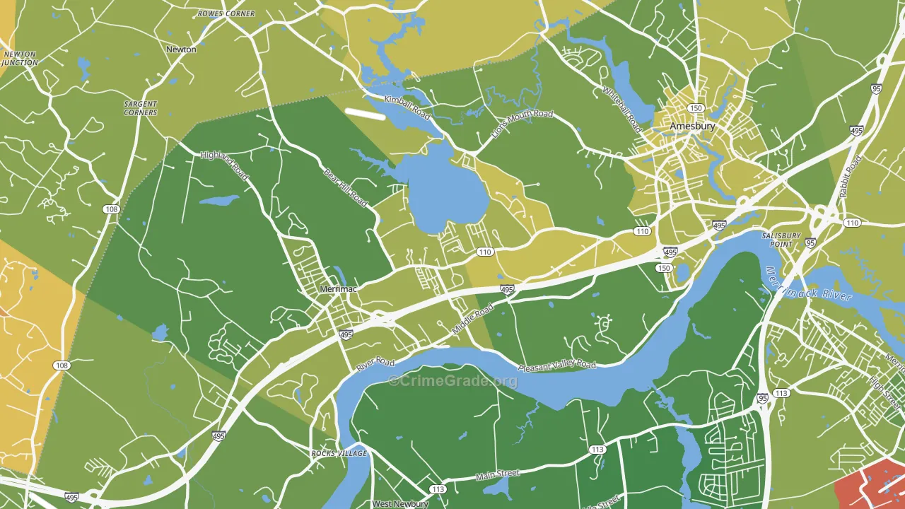 Amesbury, MA Map of Vehicle Theft Rates