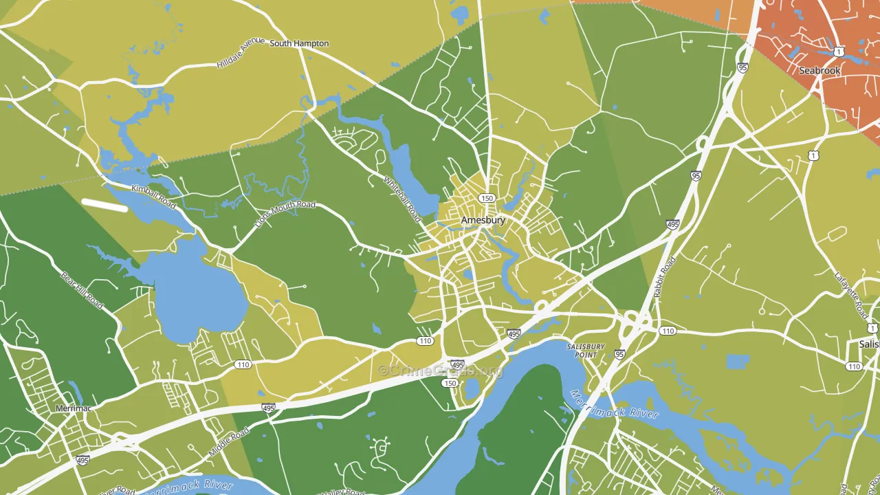 Amesbury Town, MA Map of Vehicle Theft Rates