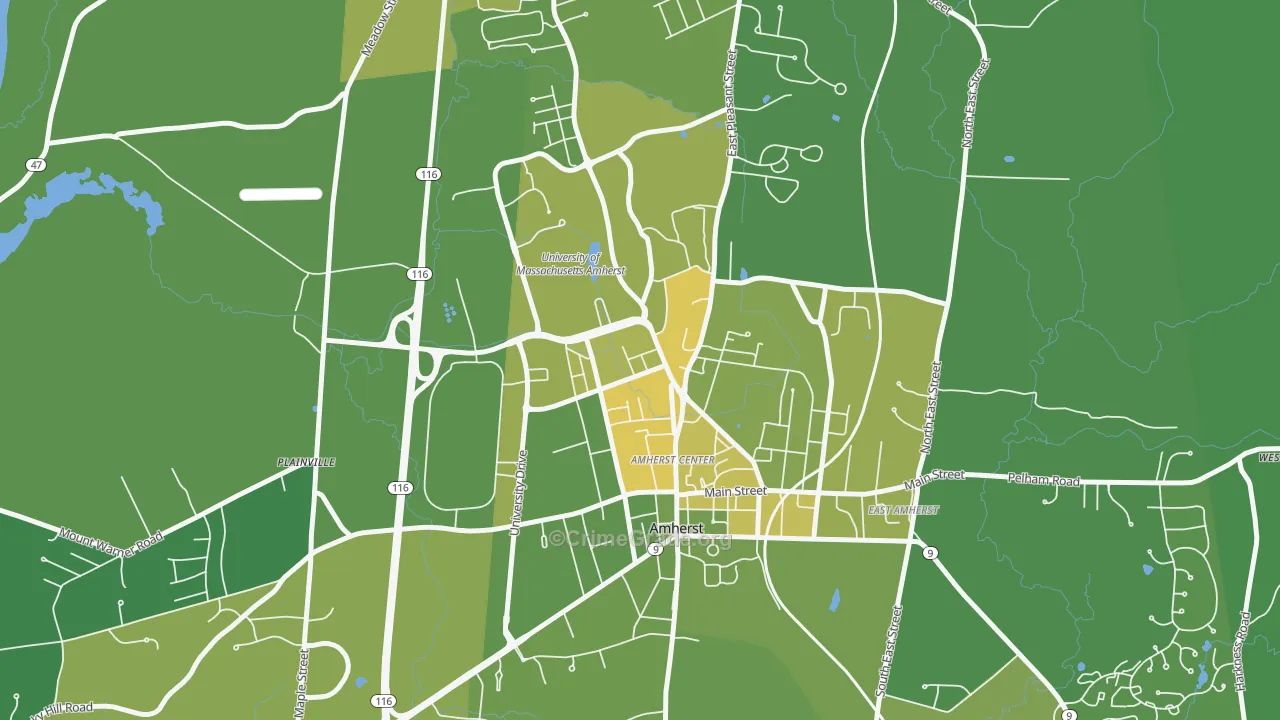 Amherst Center, MA Map of Vehicle Theft Rates