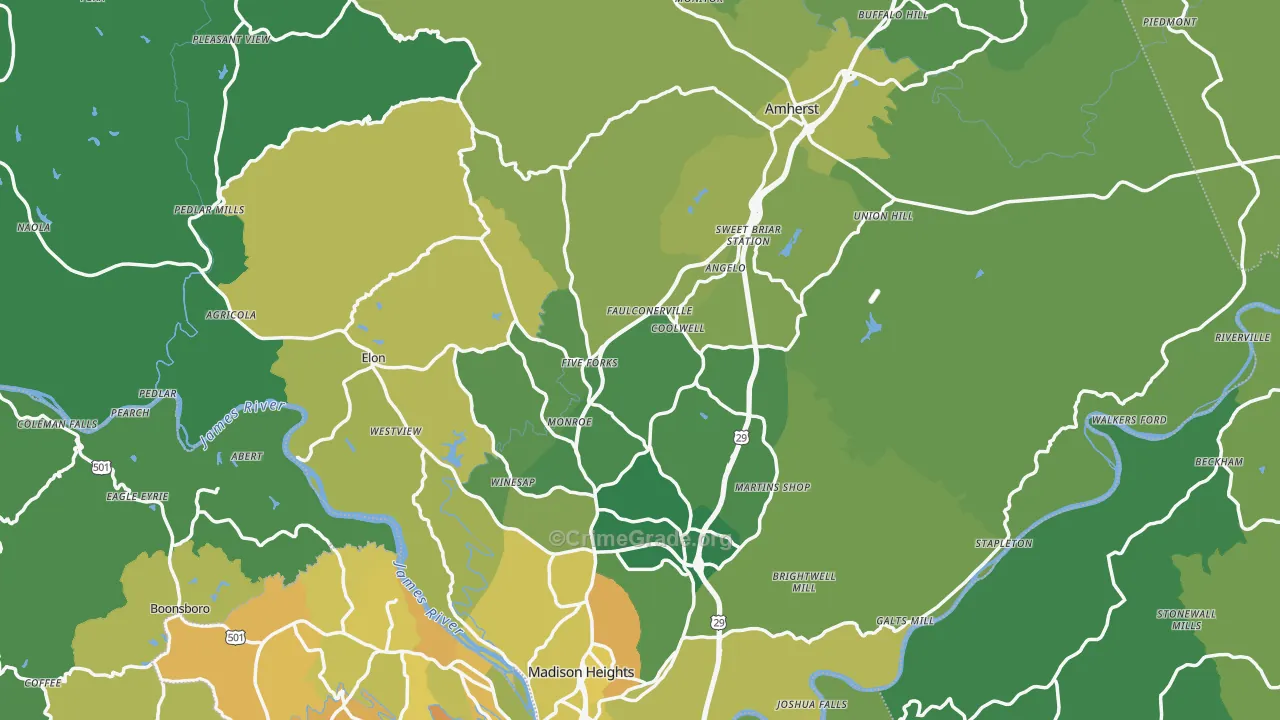 Amherst County, VA Map of Vehicle Theft Rates