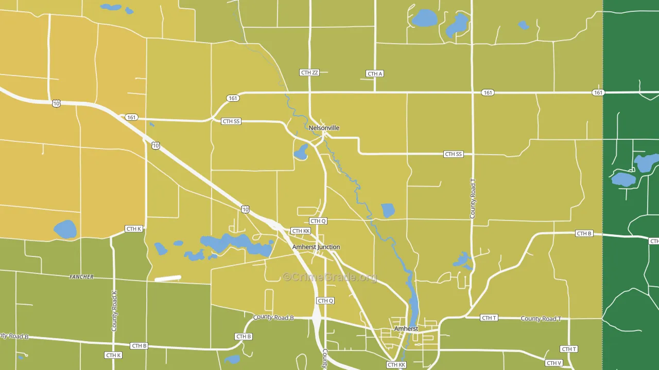 Amherst Junction, WI Map of Vehicle Theft Rates