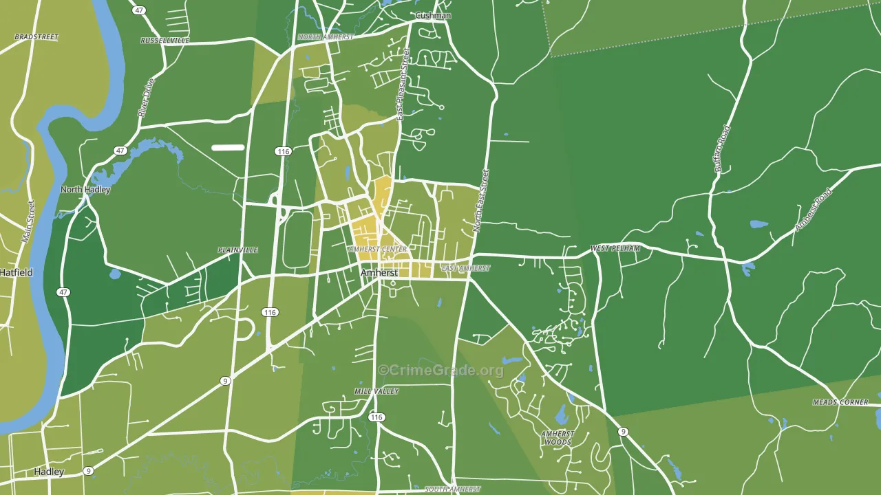 Amherst, MA Map of Vehicle Theft Rates