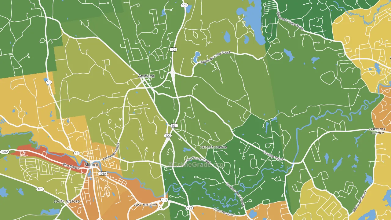 Amherst, NH Map of Vehicle Theft Rates