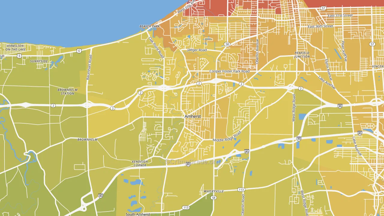 Amherst, OH Map of Vehicle Theft Rates