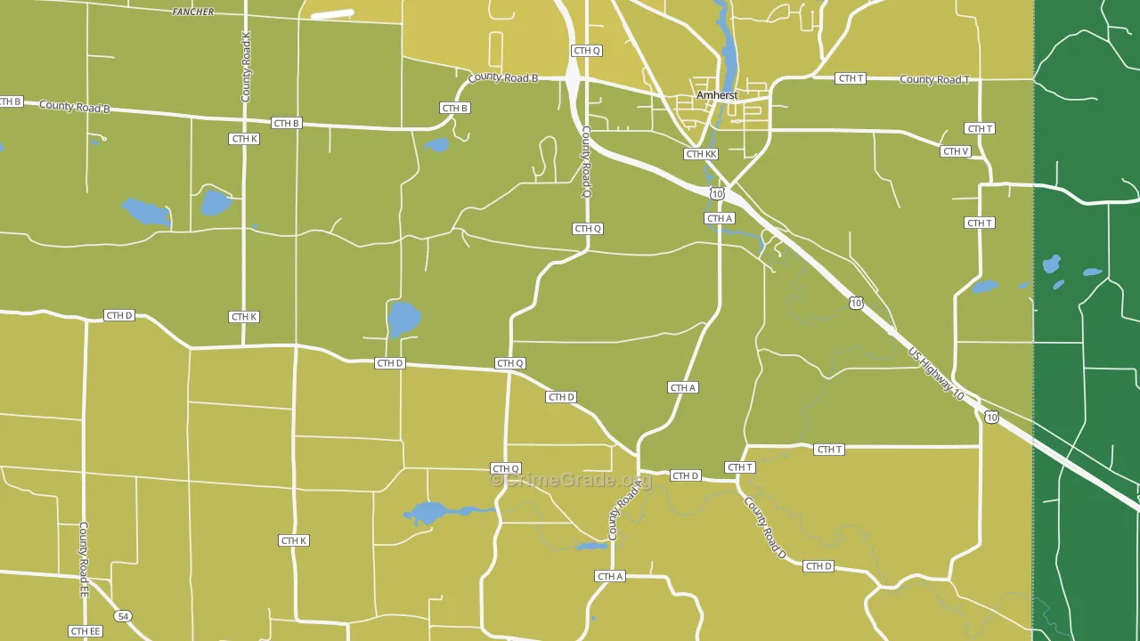 Amherst, WI Map of Vehicle Theft Rates