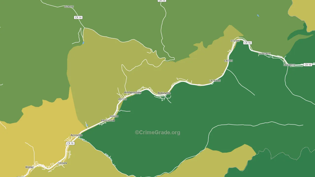 Amherstdale, WV Map of Vehicle Theft Rates