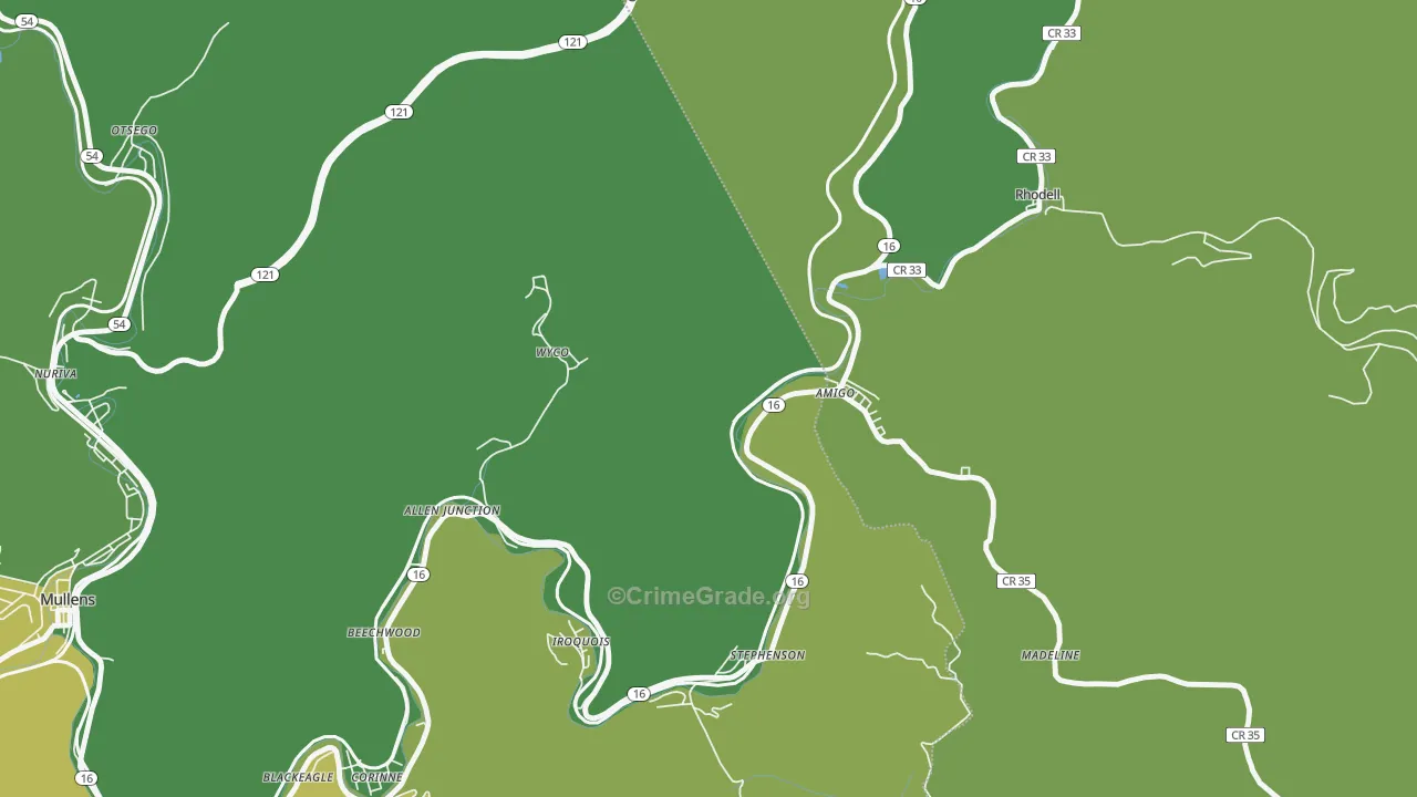 Amigo, WV Map of Vehicle Theft Rates