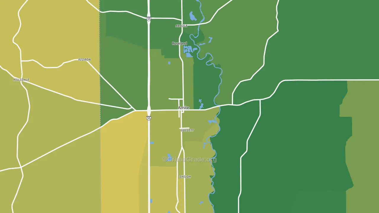 Amite City, LA Map of Vehicle Theft Rates