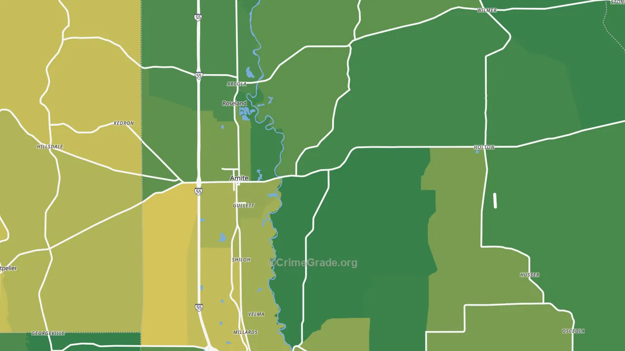 Amite, LA Map of Vehicle Theft Rates