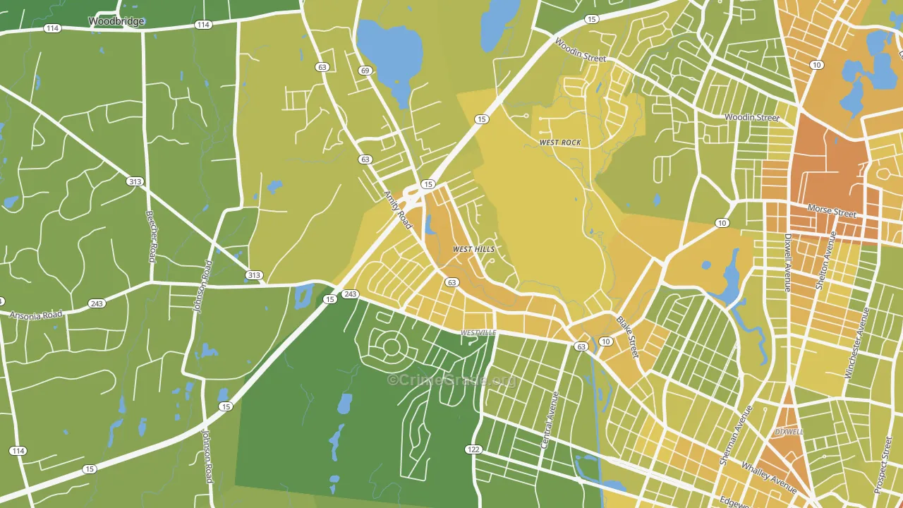 Amity, New Haven, CT Map of Vehicle Theft Rates