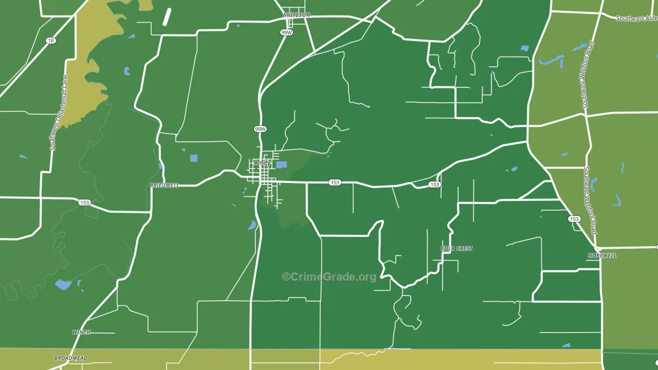 Amity, OR Map of Vehicle Theft Rates