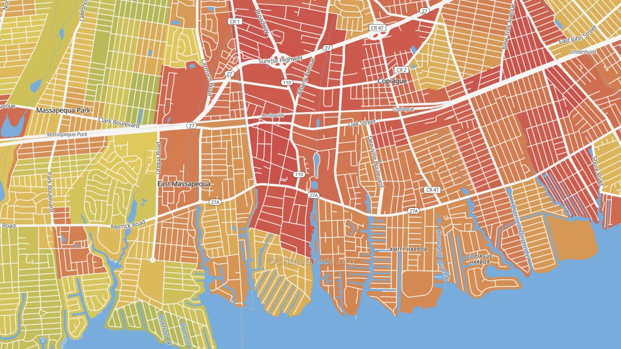 Amityville, NY Map of Vehicle Theft Rates
