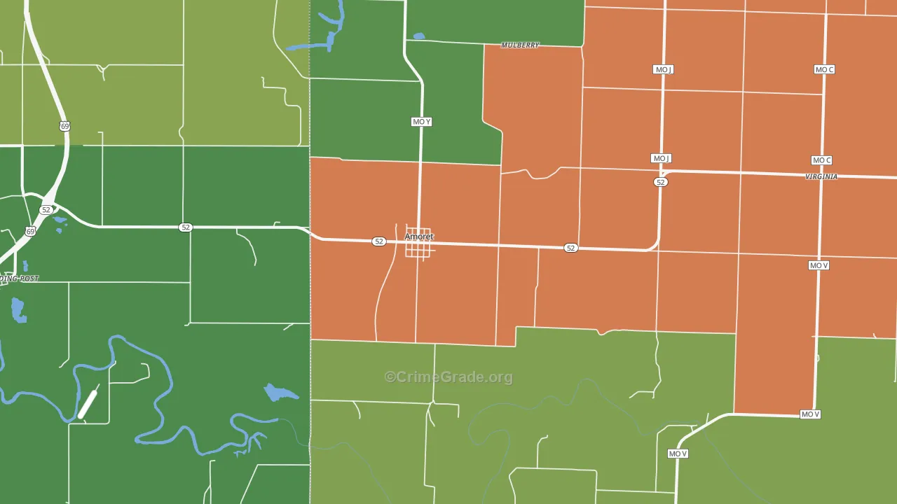 Amoret, MO Map of Vehicle Theft Rates