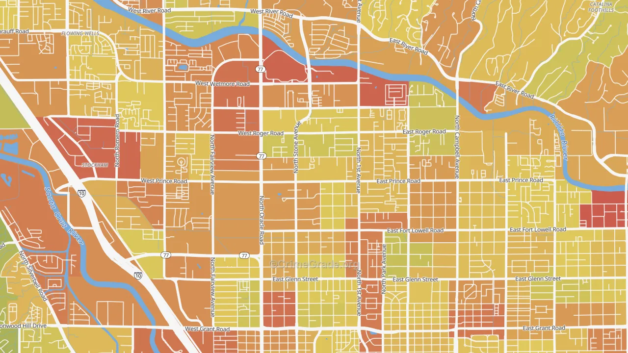 Amphi, Tucson, AZ Map of Vehicle Theft Rates