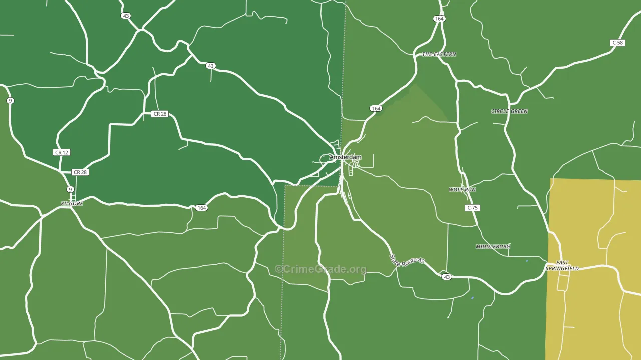 Amsterdam, OH Map of Vehicle Theft Rates