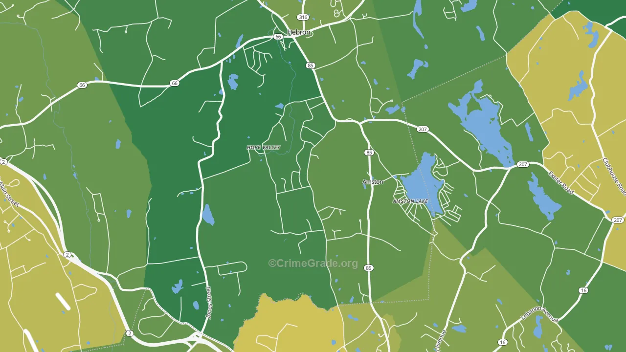 Amston, CT Map of Vehicle Theft Rates
