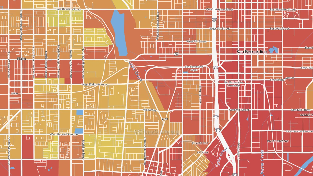 Amtrak, San Bernardino, CA Map of Vehicle Theft Rates