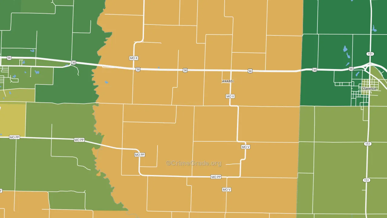 Anabel, MO Map of Vehicle Theft Rates