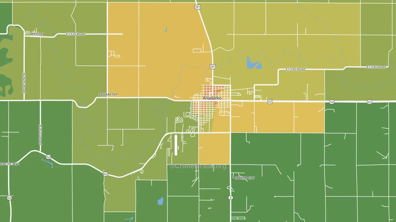 Anadarko, OK Map of Vehicle Theft Rates