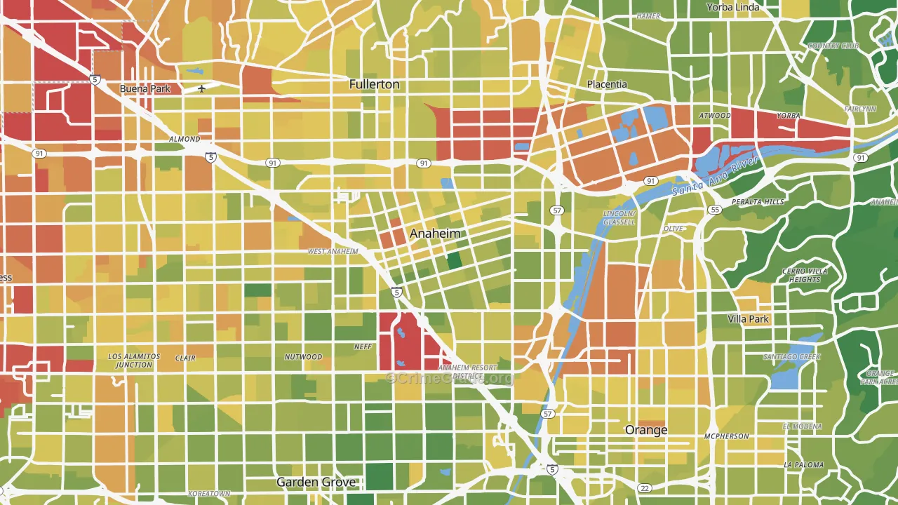Anaheim, CA Map of Vehicle Theft Rates
