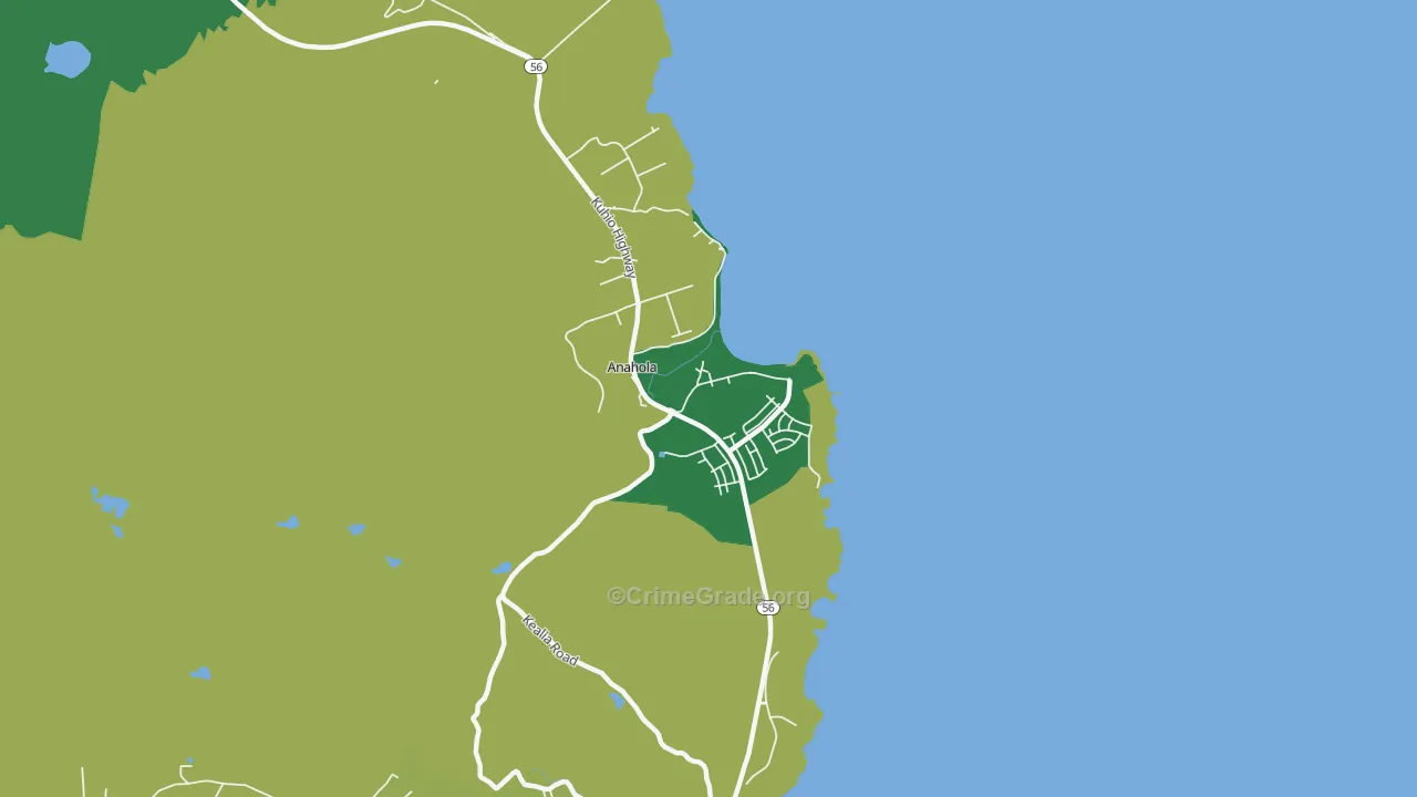 Anahola, HI Map of Vehicle Theft Rates