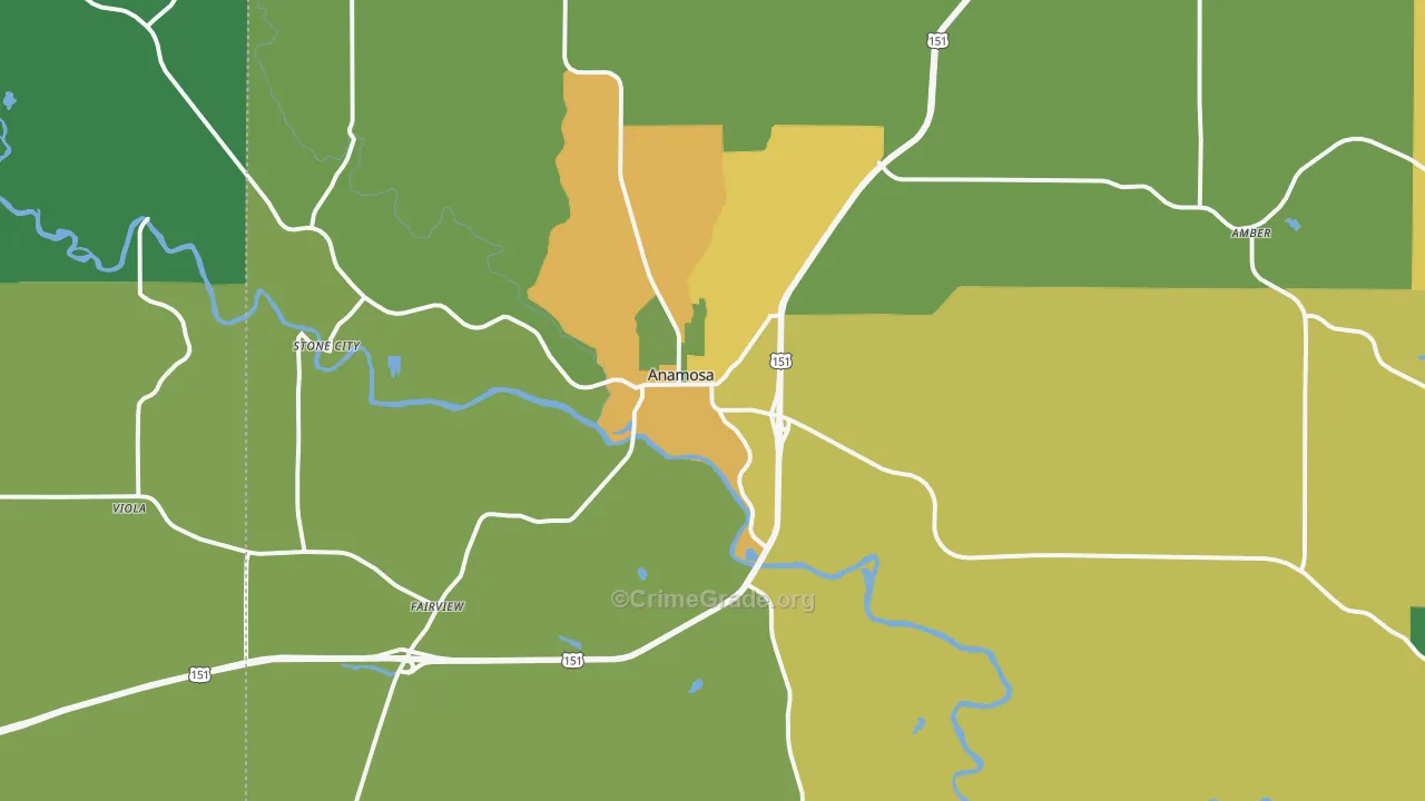 Anamosa, IA Map of Vehicle Theft Rates