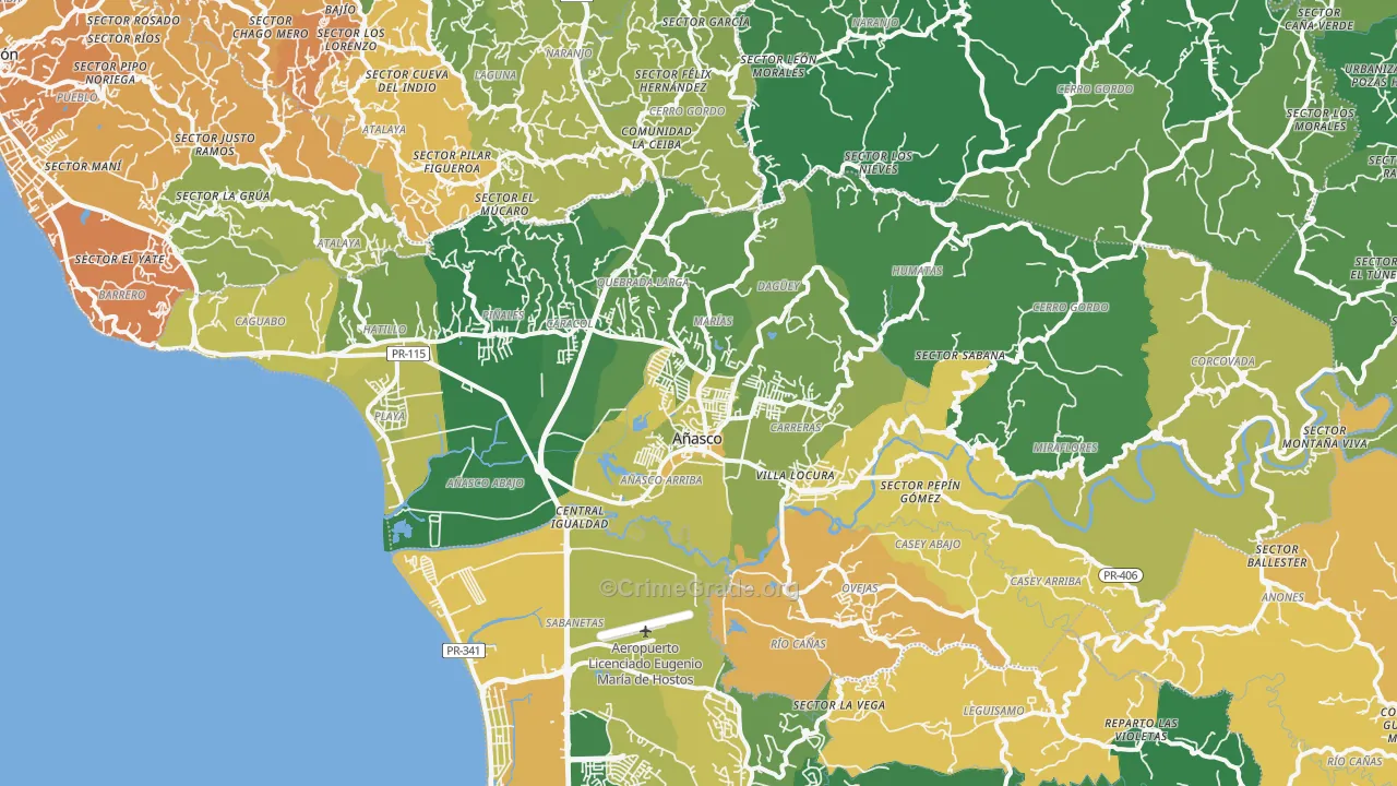 Anasco Municipio, PR Map of Vehicle Theft Rates