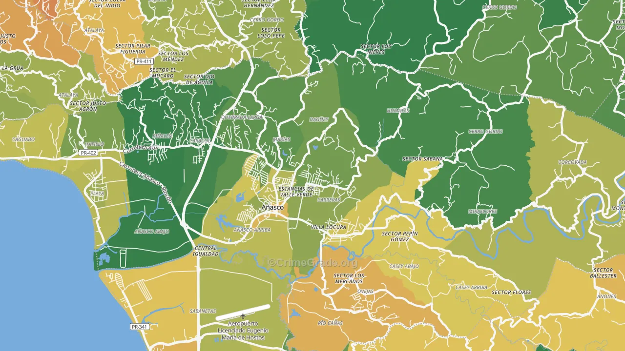 Anasco, PR Map of Vehicle Theft Rates